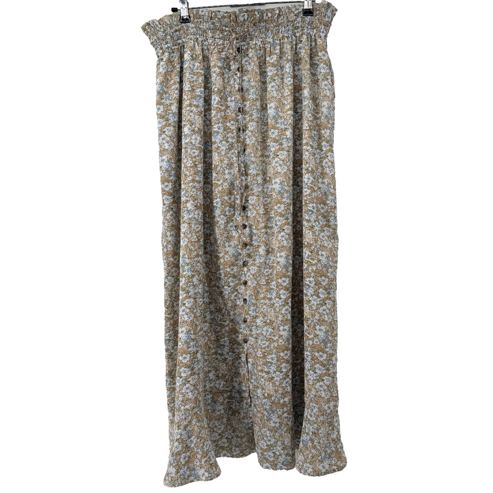 Mikarose Button Front Maxi Skirt Womens Large Floral Modest Prairie NWT